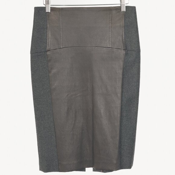 Brunello Cucinelli Grey Leather-Panel Pencil Skirt - Picture 1 of 10
